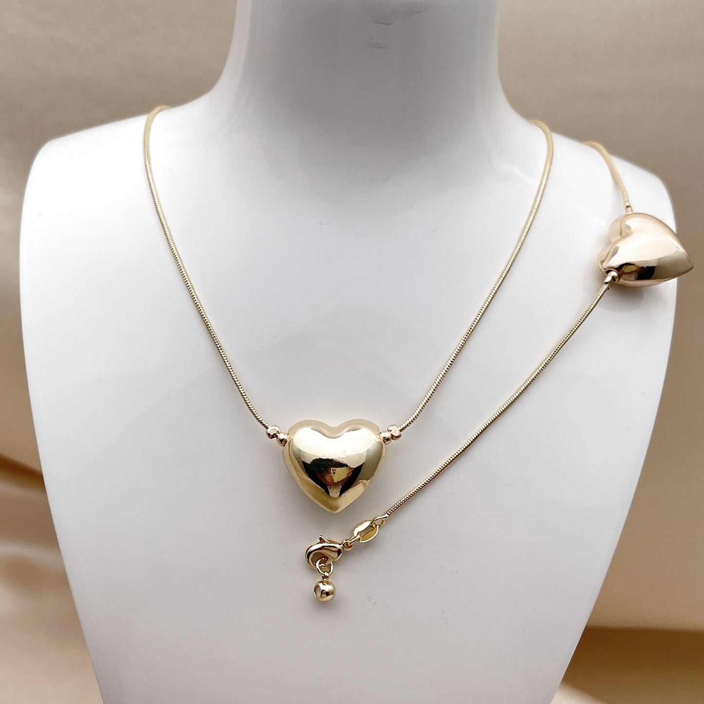 Oro Laminado Necklace and Bracelet, Gold Filled Style Heart and Rat Tail Design, Polished, Golden Finish