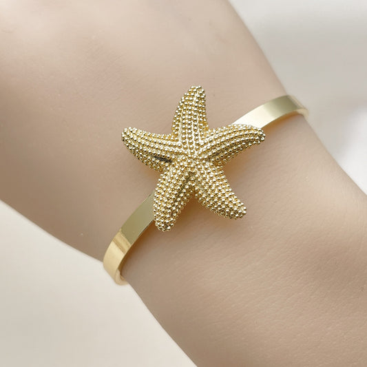 Oro Laminado Individual Bangle, Gold Filled Style Star Design, Matte Finish