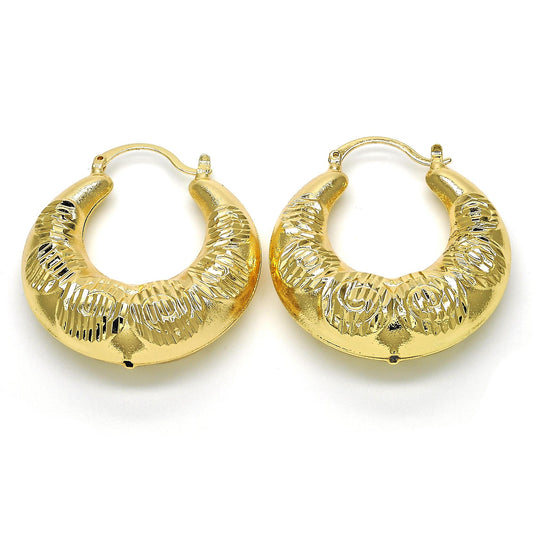 Oro Laminado Medium Hoop, Gold Filled Style Spiral and Hollow Design, Diamond Cutting Finish