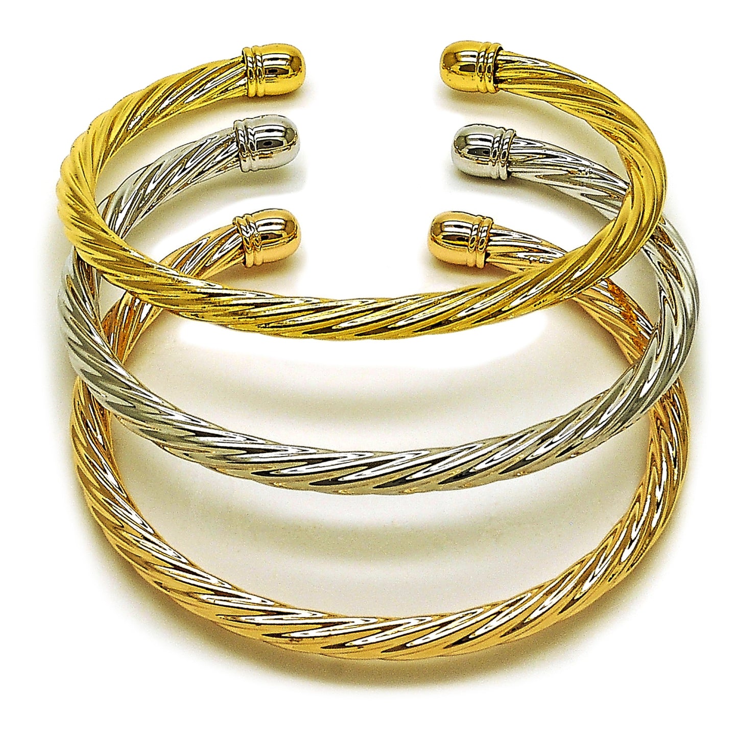 Oro Laminado Trio Bangle, Gold Filled Style and Hollow Polished, Tricolor, 07.170.0064