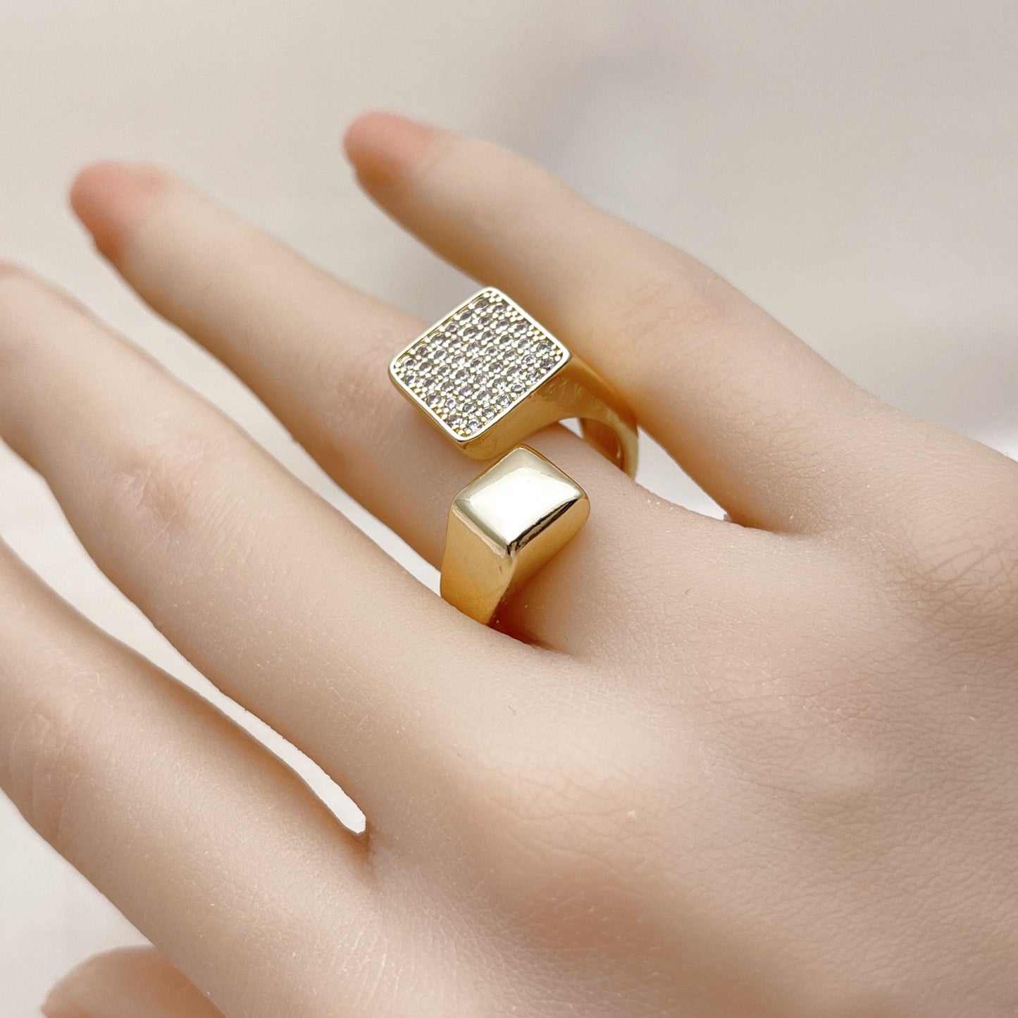 Oro Laminado Multi Stone Ring, Gold Filled Style with White Micro Pave, Polished, Golden
