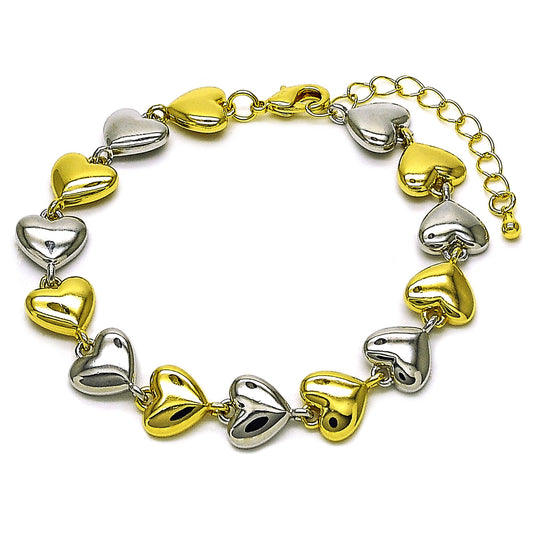 Gold Plated Gold Filled Oro Laminado Oro Laminado Tennis Bracelet, Gold Filled Style Heart Design, Polished, Two Tone, 03.341.0242.07