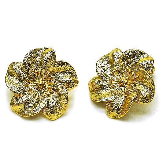 Oro Laminado Stud Earring, Gold Filled Style Flower Design, Matte Finish