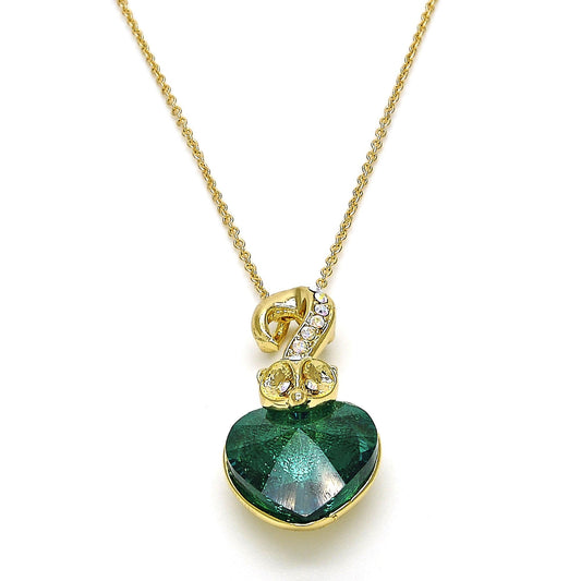 Gold Plated Gold Filled Oro Laminado Oro Laminado Pendant Necklace, Gold Filled Style Heart Design, with Blue Zircon and Aurore Boreale Swarovski Crystals, Polished, Golden 