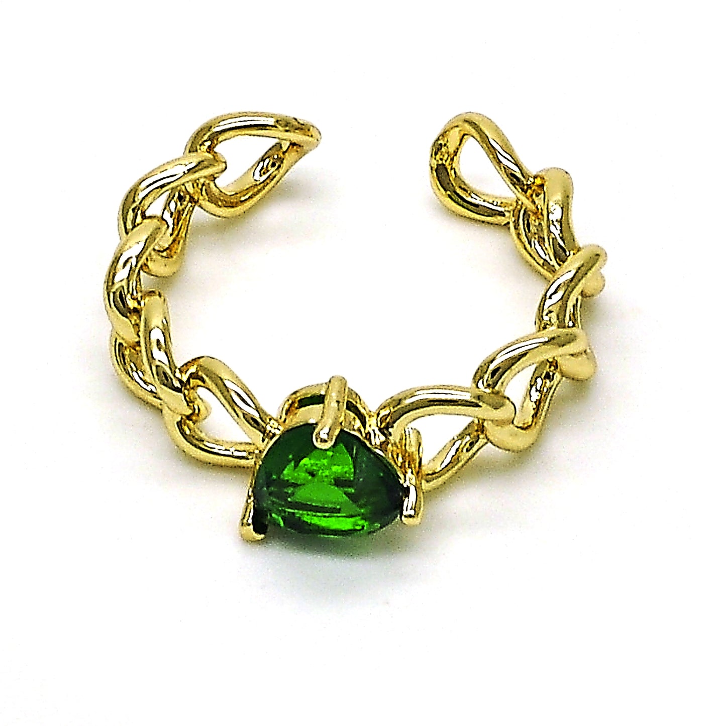 Oro Laminado Multi Stone Ring, Gold Filled Style Heart and Curb Design, with Green Cubic Zirconia, Polished, Golden Finish