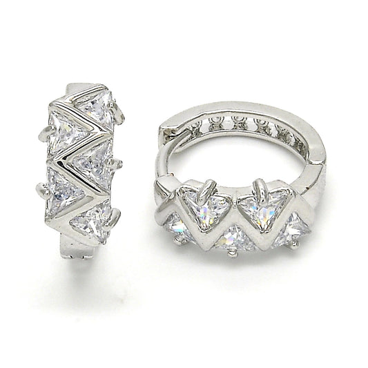 Rhodium Plated Huggie Hoop, with White Cubic Zirconia, Polished, Rhodium Finish