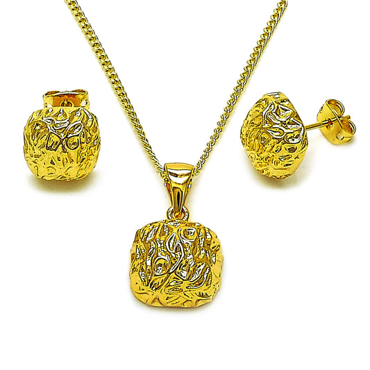 Oro Laminado Earring and Pendant Adult Set, Gold Filled Style Polished, Golden Finish