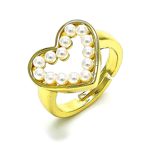 Oro Laminado Multi Stone Ring, Gold Filled Style Heart Design, with Ivory Pearl, Polished, Golden Finish