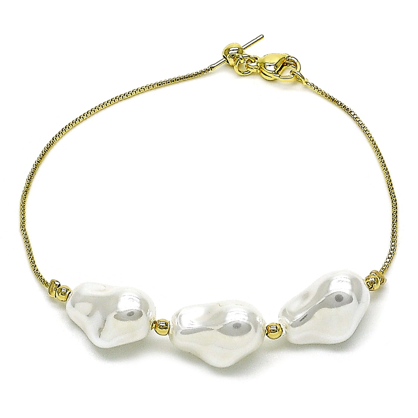 Oro Laminado Fancy Bracelet, Gold Filled Style Rat Tail Design, with Ivory Pearl, Polished, Golden Finish