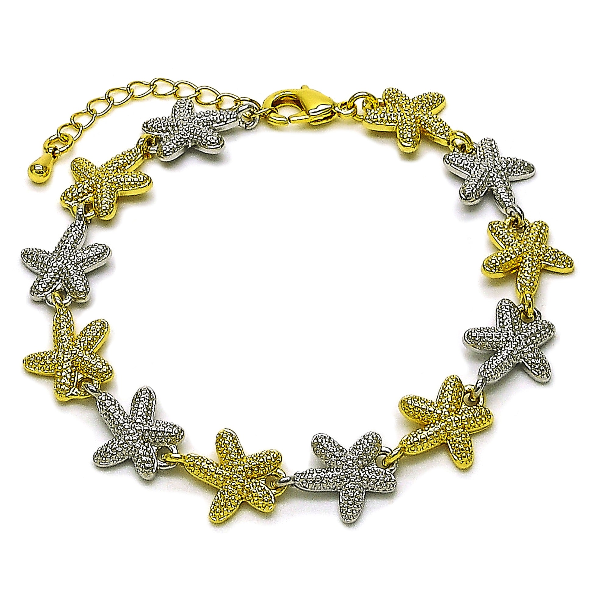 Oro Laminado Tennis Bracelet, Gold Filled Style Star Design, Matte Finish