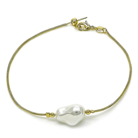 Gold Plated Gold Filled Oro Laminado Oro Laminado Fancy Bracelet, Gold Filled Style Rat Tail Design, with Ivory Pearl, Polished, Golden 