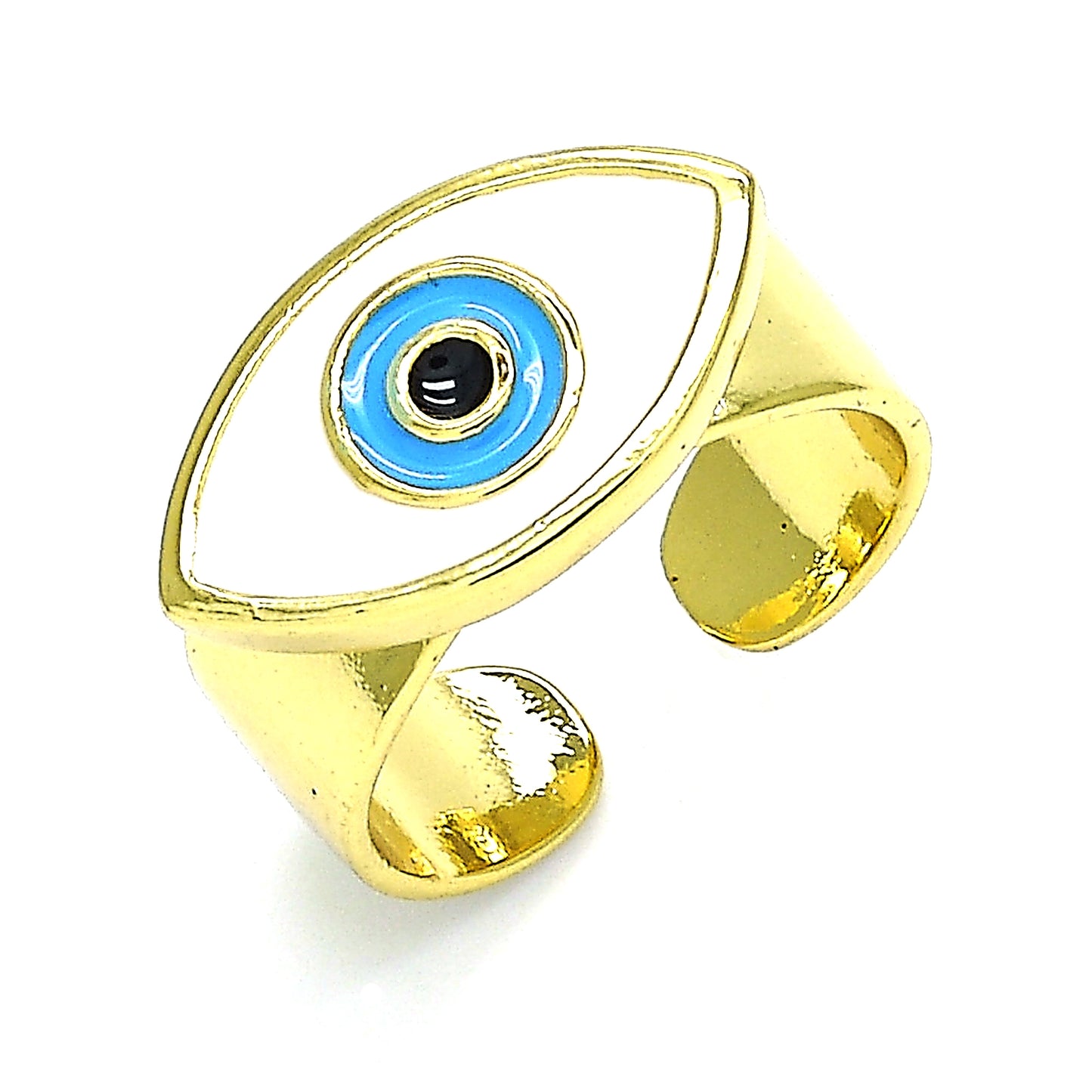 Oro Laminado Elegant Ring, Gold Filled Style Evil Eye Design, White Enamel Finish