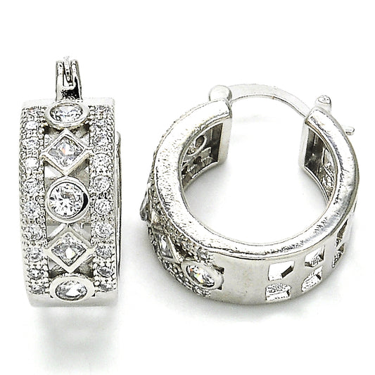 Rhodium Plated Small Hoop, with White Cubic Zirconia, Polished, Rhodium Finish