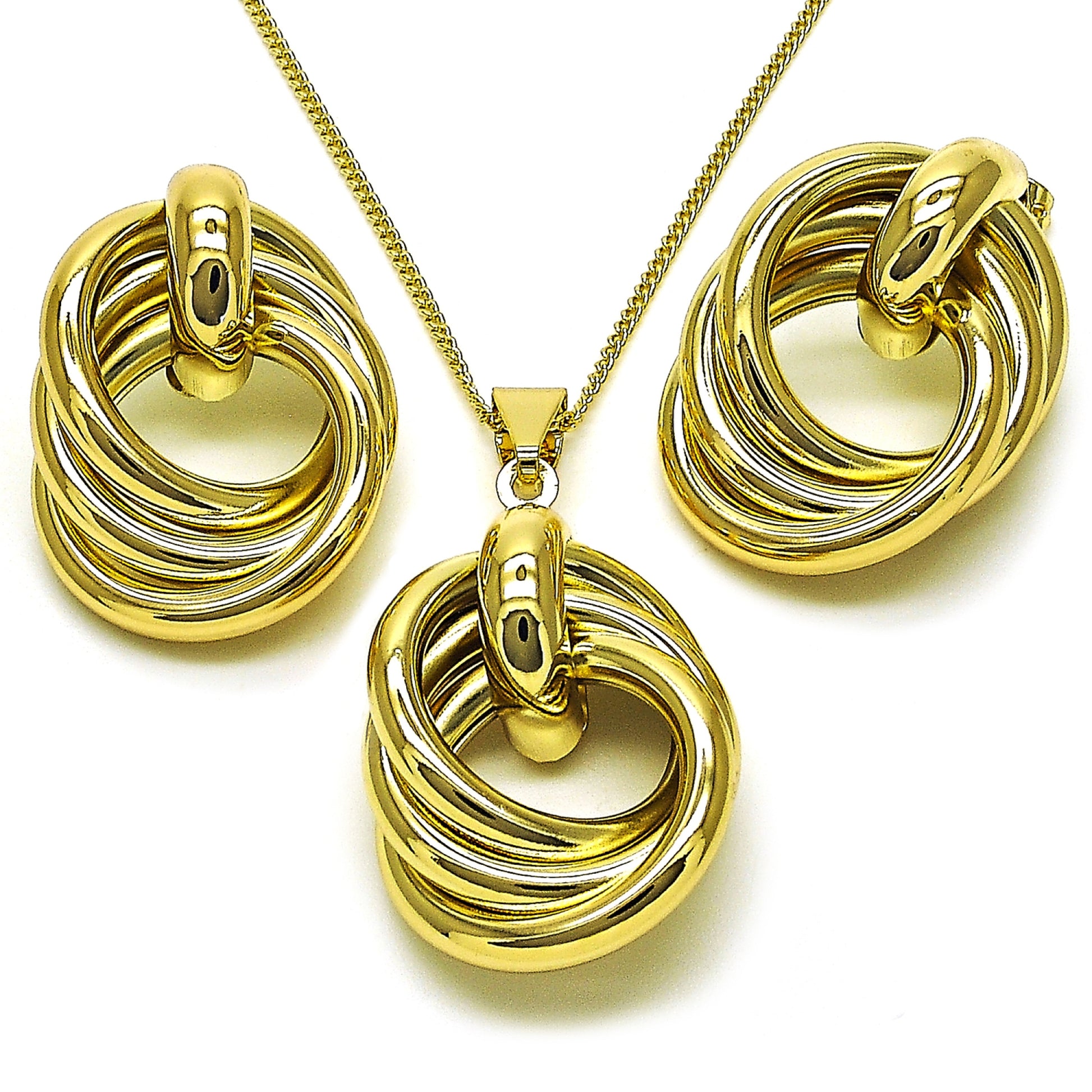 Oro Laminado Earring and Pendant Adult Set, Gold Filled Style Love Knot and Hollow Design, Polished, Golden Finish