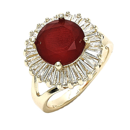 Gold Plated Gold Filled Oro Laminado Oro Laminado Multi Stone Ring, Gold Filled Style with Ruby and White Cubic Zirconia, Polished, Golden 