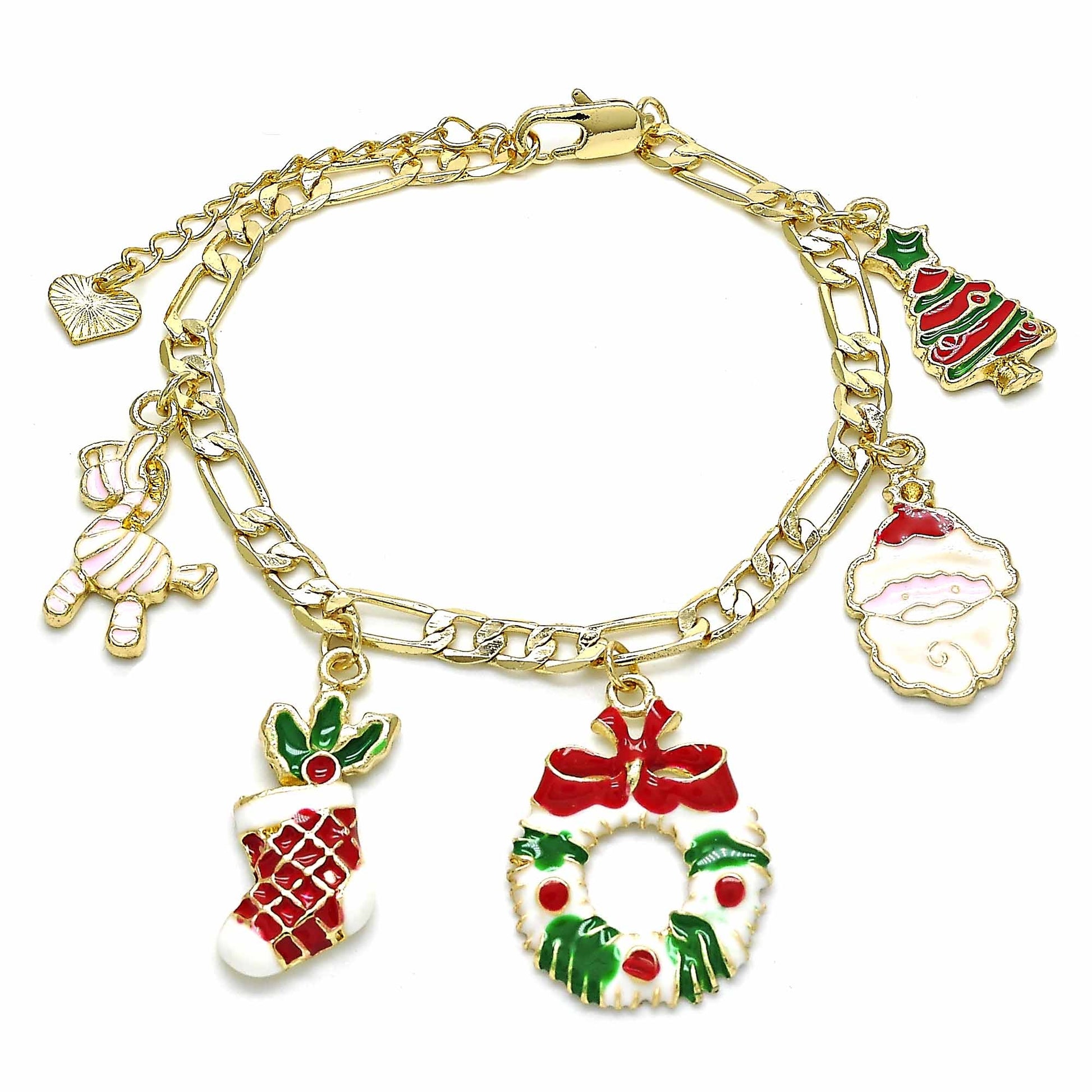 Oro Laminado Charm Bracelet, Gold Filled Style Tree and Star Design, Multicolor Enamel Finish