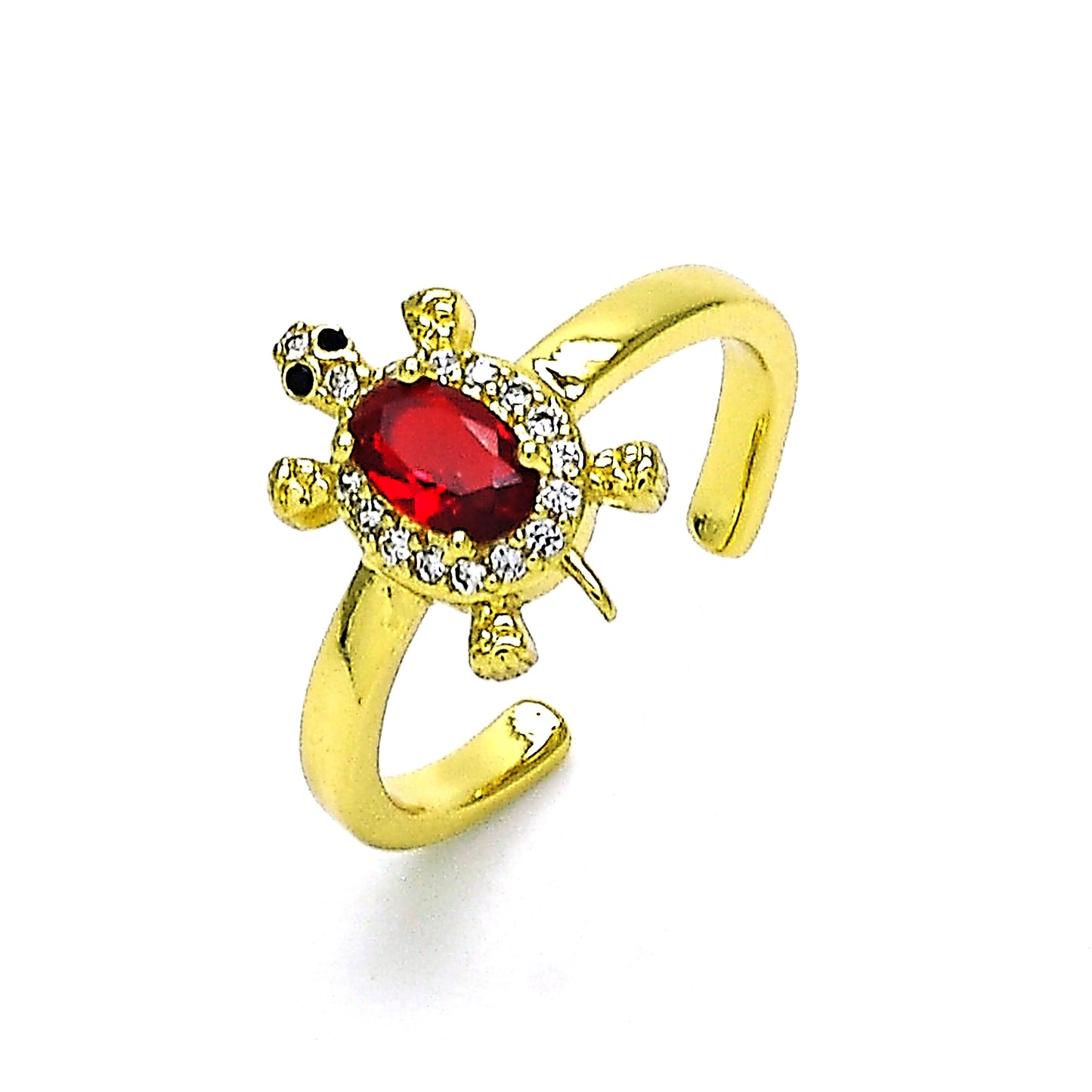 Oro Laminado Multi Stone Ring, Gold Filled Style Turtle Design, with Garnet Cubic Zirconia and White Micro Pave, Polished, Golden Finish
