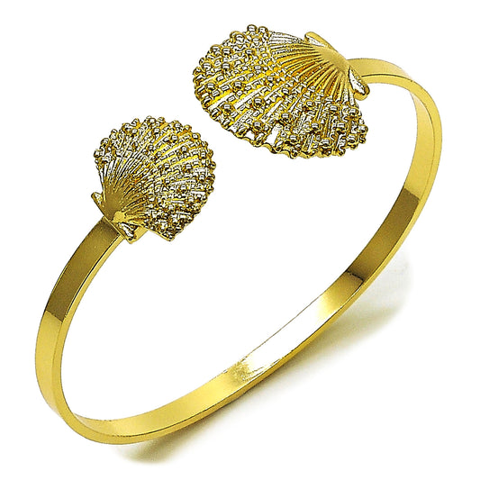 Gold Plated Gold Filled Oro Laminado Oro Laminado Individual Bangle, Gold Filled Style Shell Design, Diamond Cutting 