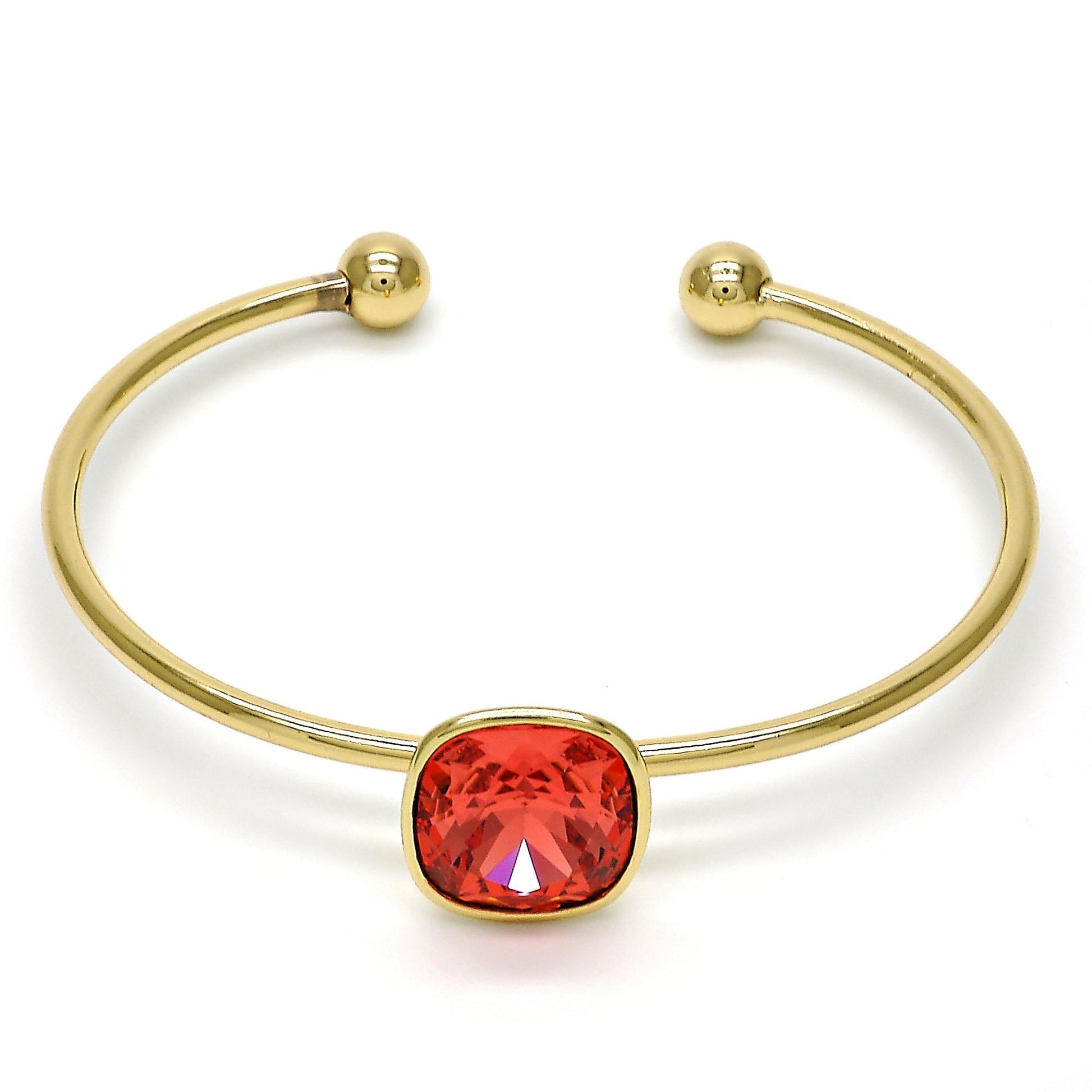 Oro Laminado Individual Bangle, Gold Filled Style with Padparadscha Swarovski Crystals, Polished, Golden Finish