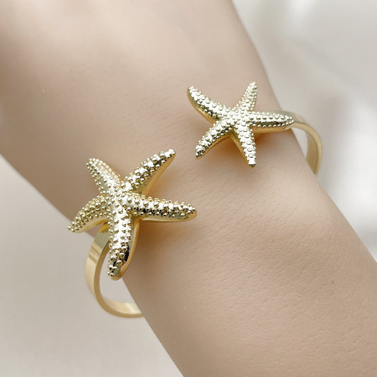 Oro Laminado Individual Bangle, Gold Filled Style Star Design, Diamond Cutting