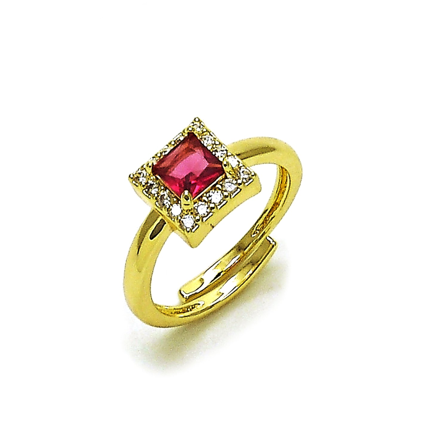 Oro Laminado Multi Stone Ring, Gold Filled Style Cluster Design, with Ruby and White Cubic Zirconia, Polished, Golden Finish