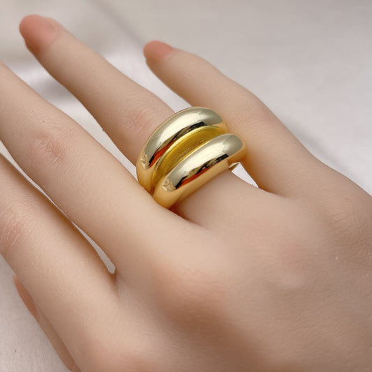 Oro Laminado Elegant Ring, Gold Filled Style Chunky Design, Polished, Golden Finish