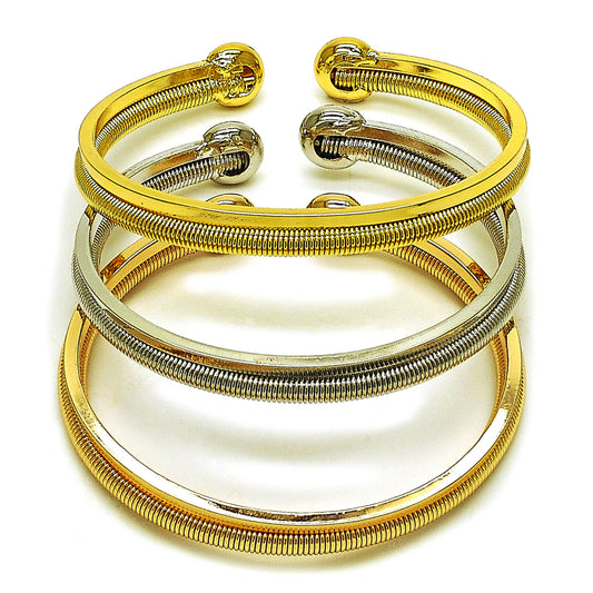 Gold Plated Gold Filled Oro Laminado Oro Laminado Trio Bangle, Gold Filled Style Spiral Design, Polished, Tricolor, 07.170.0057