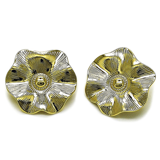 Gold Plated Gold Filled Oro Laminado Oro Laminado Stud Earring, Gold Filled Style Leaf and Flower Design, Diamond Cutting 