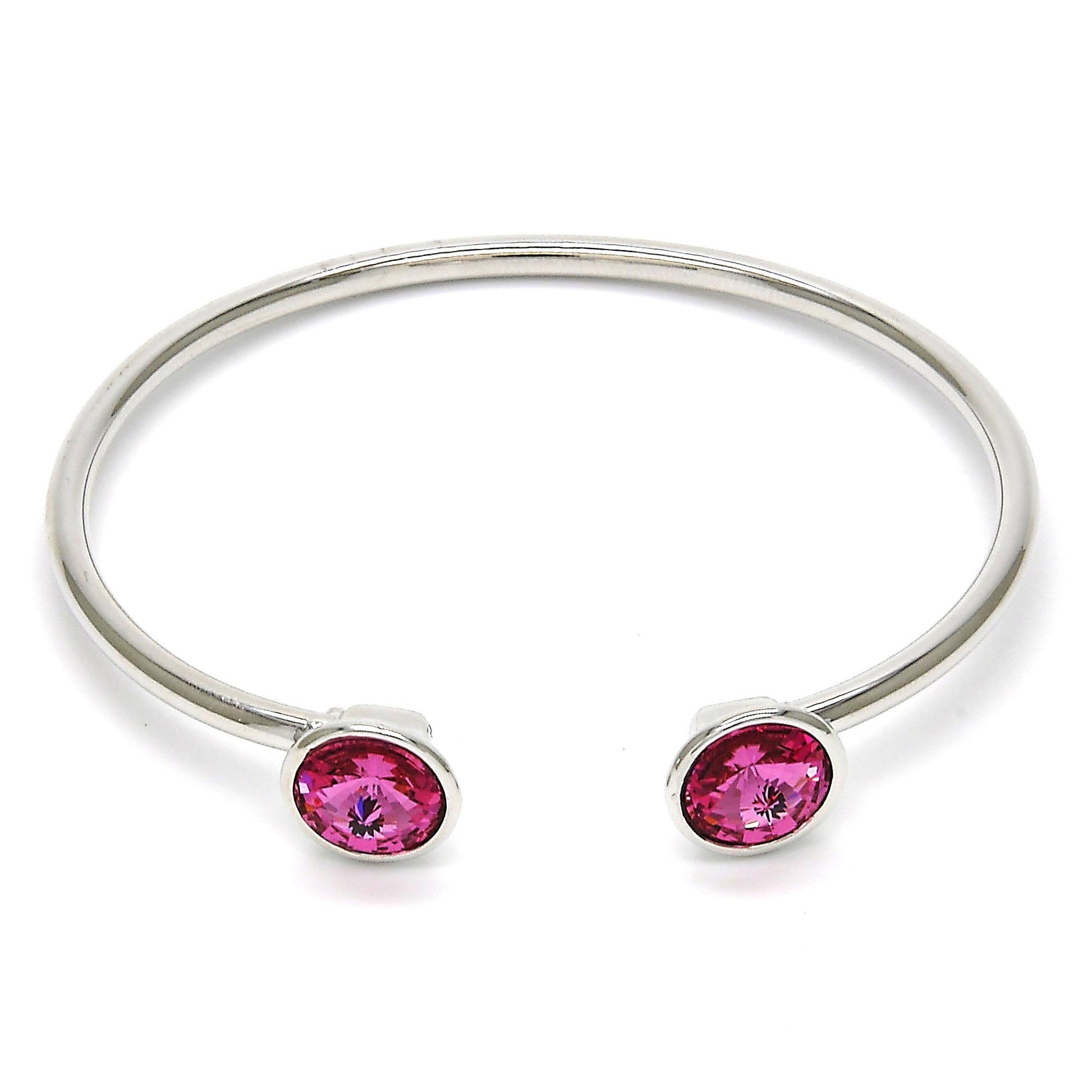 Rhodium Plated Individual Bangle, with Rose Swarovski Crystals, Polished, Rhodium Finish