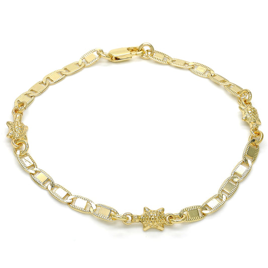 Oro Laminado Fancy Bracelet, Gold Filled Style Turtle Design, Polished, Golden Finish
