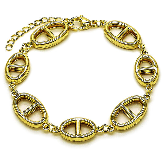 Oro Laminado Fancy Bracelet, Gold Filled Style Puff Mariner and Mariner Design, Polished, Golden Finish