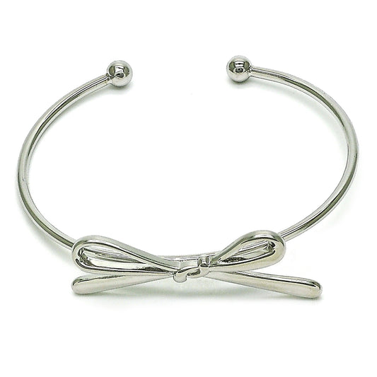 Rhodium Plated Individual Bangle, Bow Design, Polished, Rhodium