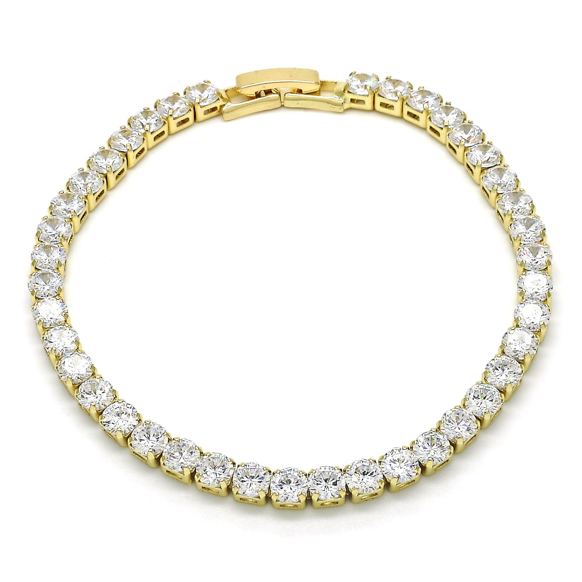 Oro Laminado Tennis Bracelet, Gold Filled Style with White Cubic Zirconia, Polished, Golden Finish