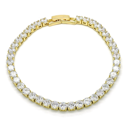 Oro Laminado Tennis Bracelet, Gold Filled Style with White Cubic Zirconia, Polished, Golden Finish