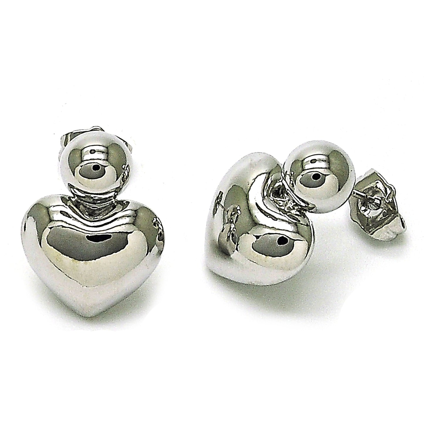 Rhodium Plated Stud Earring, Chunky and Ball Design, Polished, Rhodium Finish