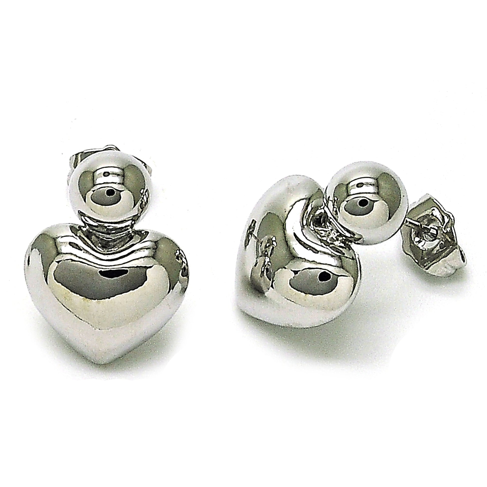 Rhodium Plated Stud Earring, Chunky and Ball Design, Polished, Rhodium Finish