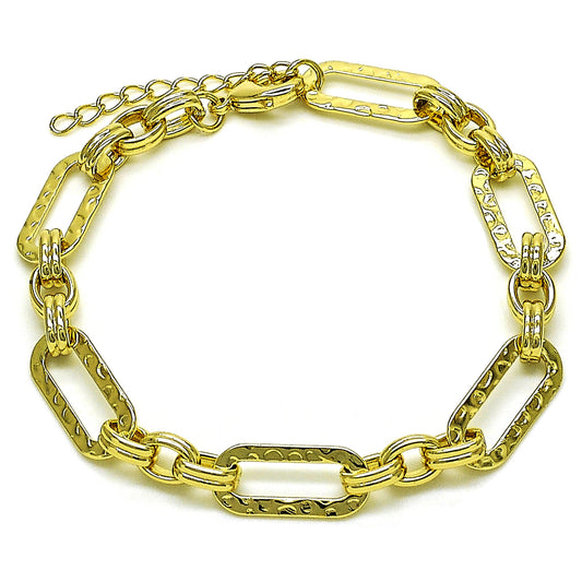 Gold Plated Gold Filled Oro Laminado Oro Laminado Fancy Bracelet, Gold Filled Style Paperclip Design, Polished, Golden 