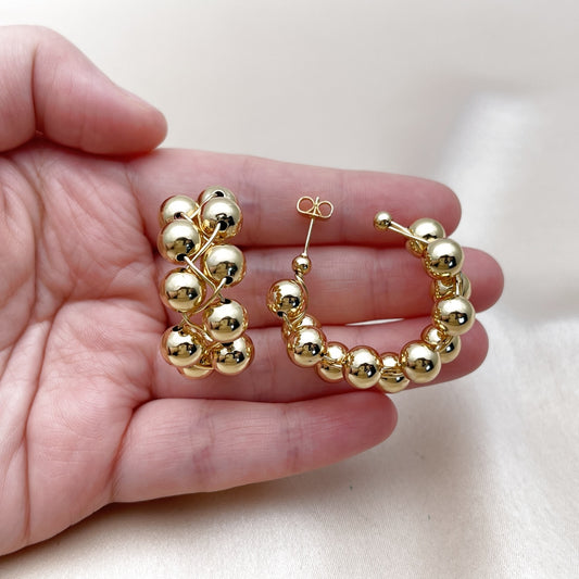 Oro Laminado Medium Hoop, Gold Filled Style Ball and Hollow Design, Polished, Golden