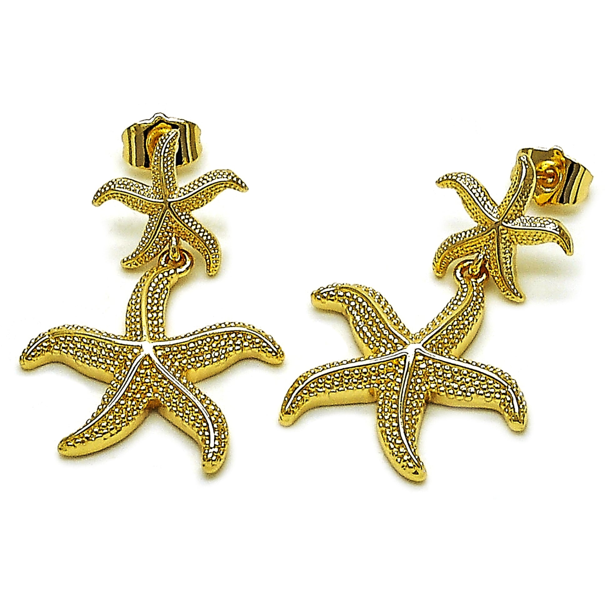 Oro Laminado Stud Earring, Gold Filled Style Star Design, Diamond Cutting Finish