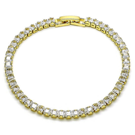 Oro Laminado Tennis Bracelet, Gold Filled Style with White Cubic Zirconia, Polished, Golden Finish