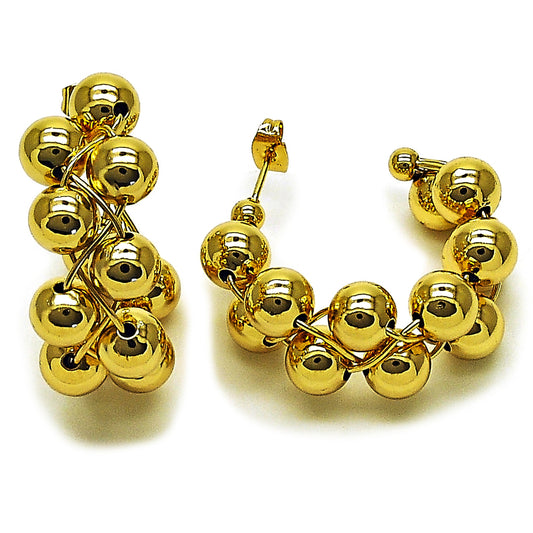 Gold Plated Gold Filled Oro Laminado Oro Laminado Medium Hoop, Gold Filled Style Ball and Hollow Design, Polished, Golden 