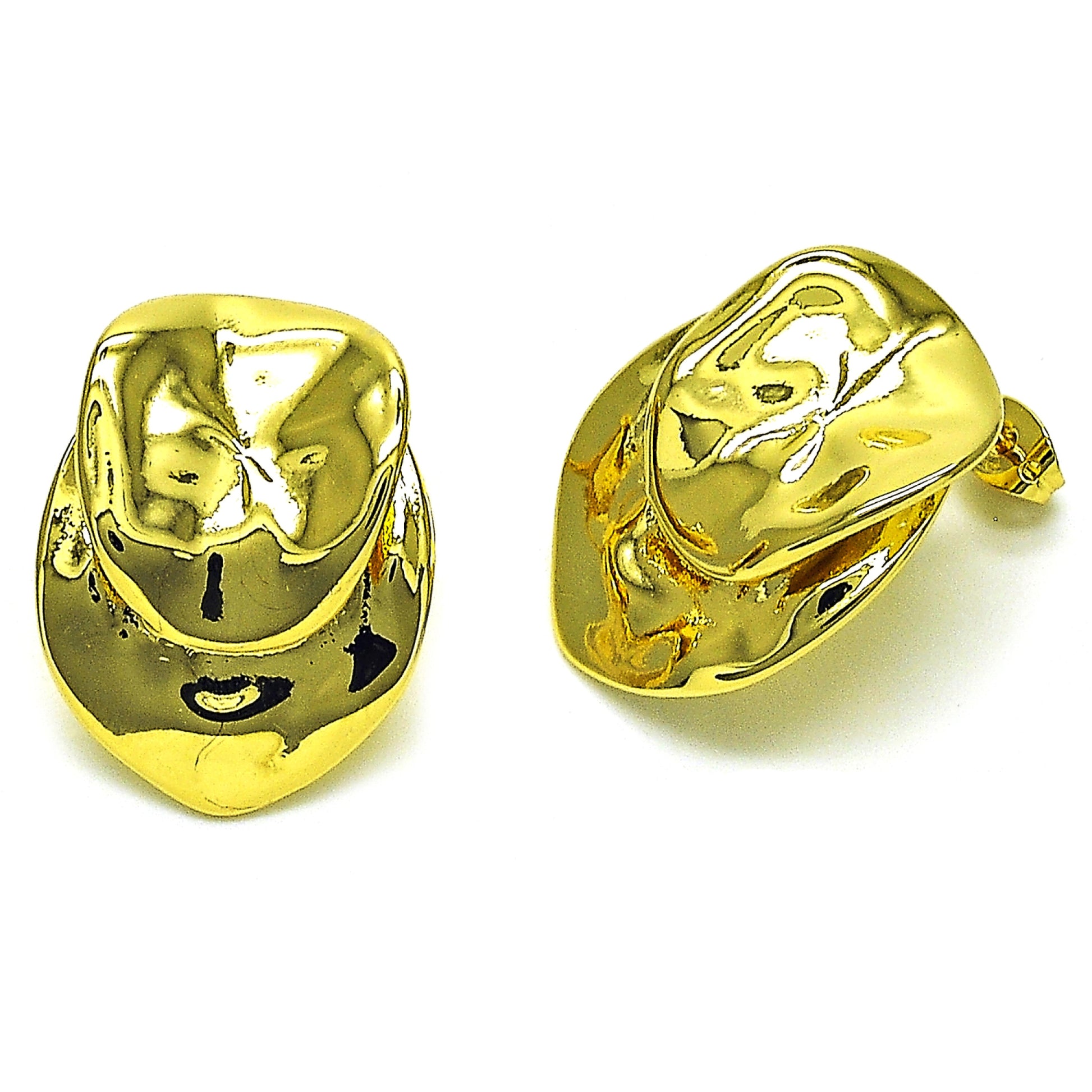 Oro Laminado Stud Earring, Gold Filled Style Chunky Design, Polished, Golden Finish