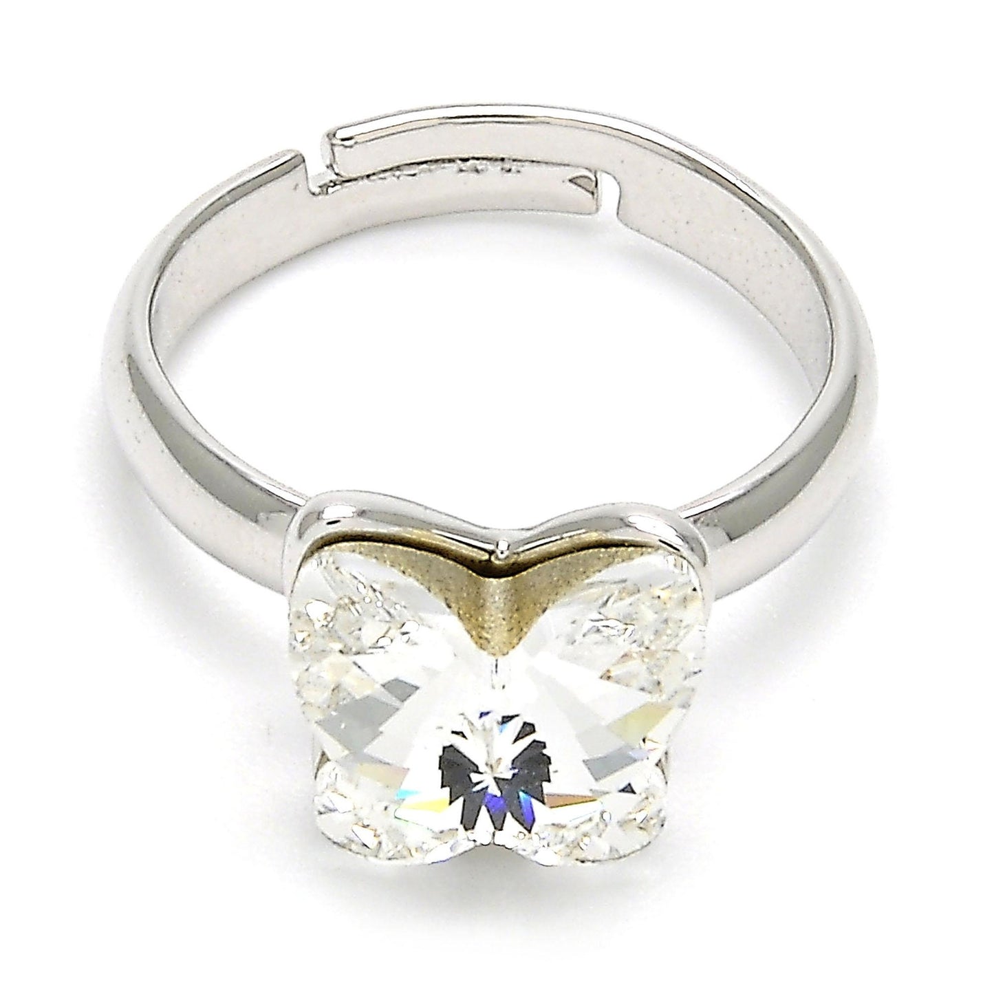 Rhodium Plated Multi Stone Ring, Butterfly Design, with Crystal Swarovski Crystals, Polished, Rhodium Finish