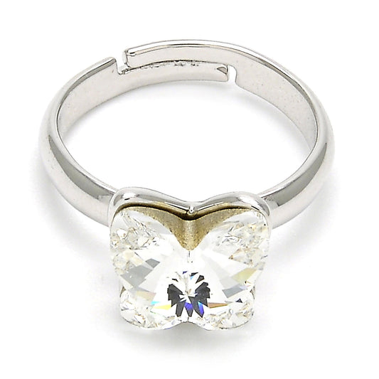 Rhodium Plated Multi Stone Ring, Butterfly Design, with Crystal Swarovski Crystals, Polished, Rhodium Finish