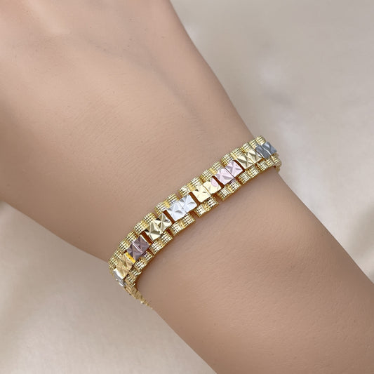 Oro Laminado Fancy Bracelet, Gold Filled Style Diamond Cutting
