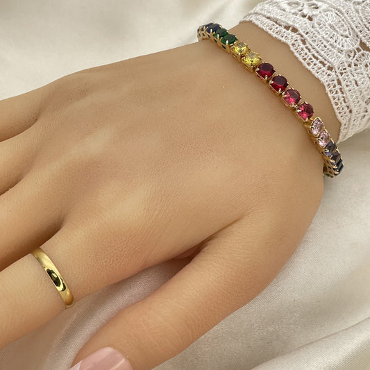 Oro Laminado Tennis Bracelet, Gold Filled Style with Multicolor Cubic Zirconia, Polished, Golden Finish