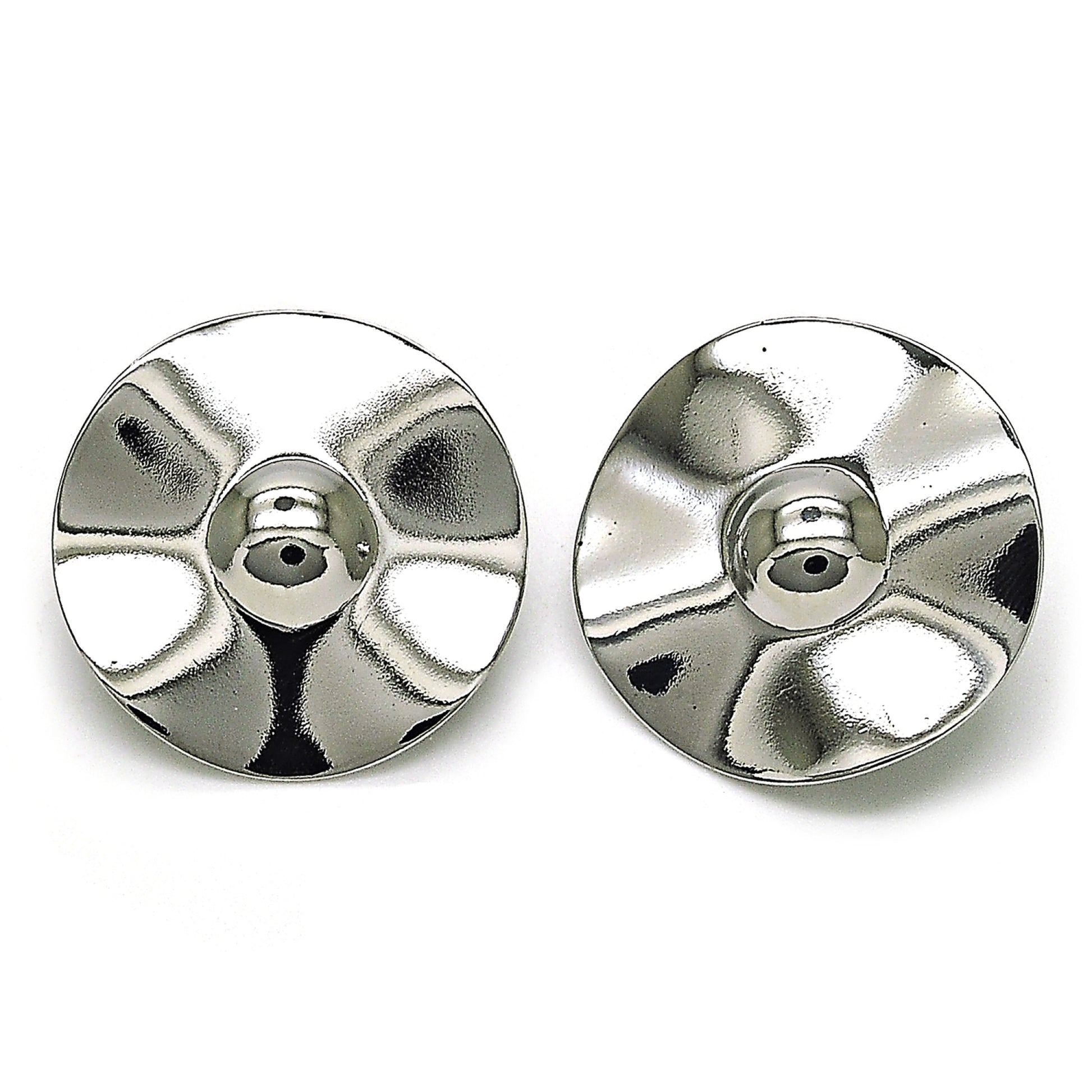Rhodium Plated Stud Earring, Chunky Design, Polished, Rhodium Finish
