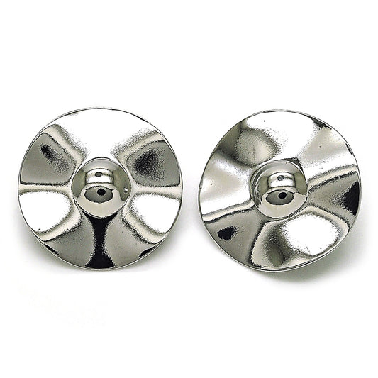 Rhodium Plated Stud Earring, Chunky Design, Polished, Rhodium Finish
