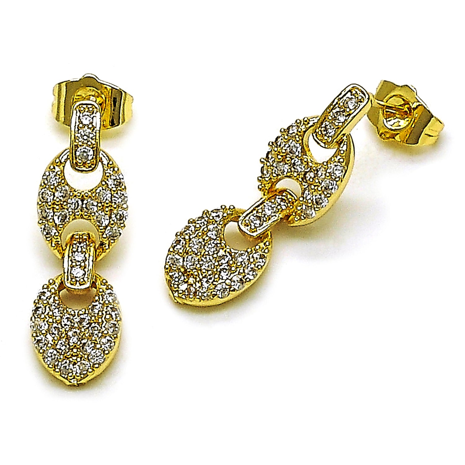 Gold Plated Gold Filled Oro Laminado Oro Laminado Stud Earring, Gold Filled Style Puff Mariner Design, with White Cubic Zirconia, Polished, Golden 
