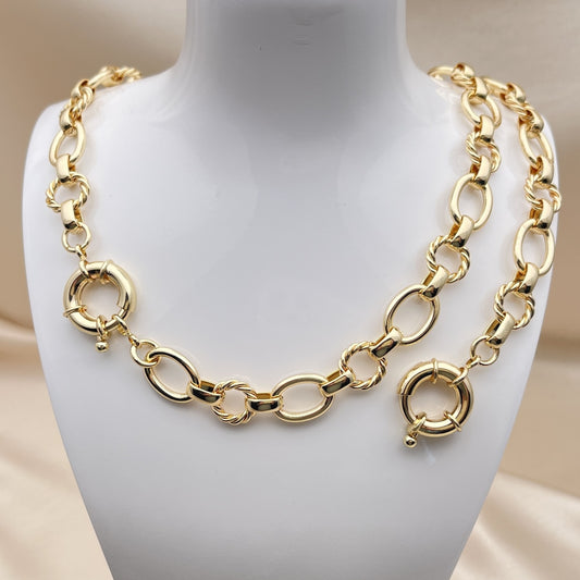 Oro Laminado Necklace and Bracelet, Gold Filled Style Chunky and Twist Design, Polished, Golden